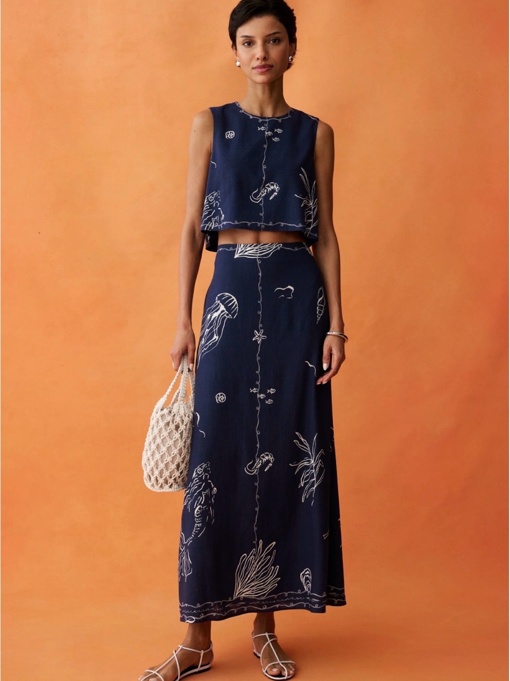 NEW Few Moda ANAYA Sari Set Navy Printed Maxi Skirt & Top